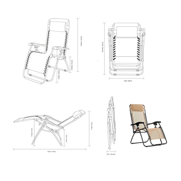 ANK Zero Gravity Reclining Lounge Portable Chair, Beige - Image 4